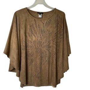 Alberto Makali faux leather laser cut out pattern brown poncho M